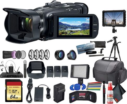 كاميرا فيديو Canon Vixia HF G50 UHD 4K (أسود) (3667C002) مع بطاريتين إضافيتين، حامل ثلاثي القوائم، سماعات الرأس، حقيبة مبطنة، ضوء LED، بطاقة 64 جيجابايت، حامل ثلاثي القوائم، شاشة خارجية 4K، ميكروفون Rode NTG1 وأكثر من ذلك بكثير (متجدد) in Saudi Arabia