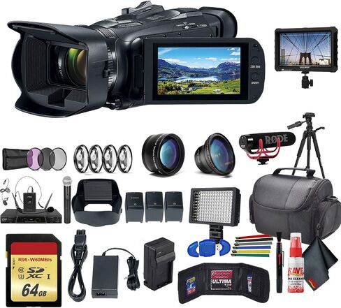 Canon Vixia HF G50 UHD 4K Camcorder (3667C002) with 2 Extra Batteries, Close Up Diopters,Tripod, Padded Case, LED Light, 64GB Card, Tripod, 4K Monitor, Rode Mic Go and Much More (Renewed) in Saudi Arabia