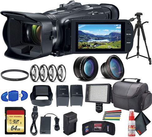 كاميرا فيديو Canon Vixia HF G50 UHD 4K (أسود) (3667C002) مع بطارية إضافية، وفلتر للأشعة فوق البنفسجية، وديوبتر قريبة، وعدسة زاوية واسعة، وحامل ثلاثي القوائم، وحقيبة، وإضاءة LED، وبطاقة ذاكرة سعة 64 جيجابايت + المزيد - حزمة متقدمة (متجددة) in Kuwait