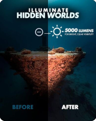 مصباح Movo LED-WP5K-II فائق السطوع مقاوم للماء للصور والفيديو تحت الماء - ضوء LED تحت الماء 5000 لومن مع ذراع تمديد - ضوء كاميرا للغوص والغطس in Saudi Arabia