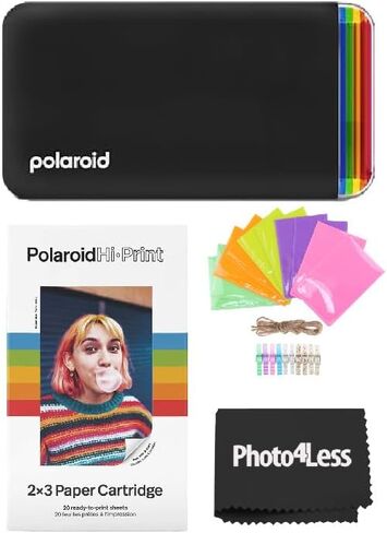 Polaroid Hi-Print - 2nd Generation Bluetooth Connected 2x3 Pocket Photo Dye-Sub Printer - Black (9129) Bundle Hi-Print 2x3 Paper - 20 Photos (6355), Hanging Photo Frames, in Saudi Arabia