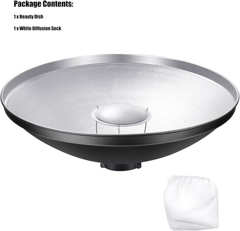 طبق تجميل عاكس قياسي 16 بوصة/42 سم مع جورب ناشر أبيض، شبكة على شكل قرص العسل لضوء فلاش ستروب من بوينز ماونت in Kuwait