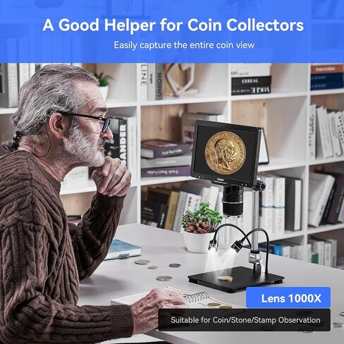 TOMLOV TriL110 10.1 بوصة 3 عدسات 2K HDMI مجهر رقمي 2500X، مكبر مجهر للعملات المعدنية بالكامل مع شاشة IPS، مجهر لحام LCD للبالغين، 14 مصباح LED، متوافق مع الكمبيوتر/التلفزيون، 64 جيجابايت in Kuwait