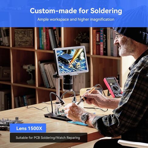 TOMLOV TriL110 10.1 بوصة 3 عدسات 2K HDMI مجهر رقمي 2500X، مكبر مجهر للعملات المعدنية بالكامل مع شاشة IPS، مجهر لحام LCD للبالغين، 14 مصباح LED، متوافق مع الكمبيوتر/التلفزيون، 64 جيجابايت in Kuwait