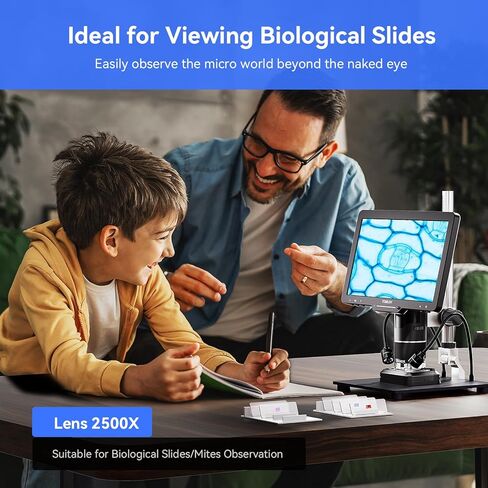 TOMLOV TriL110 10.1 بوصة 3 عدسات 2K HDMI مجهر رقمي 2500X، مكبر مجهر للعملات المعدنية بالكامل مع شاشة IPS، مجهر لحام LCD للبالغين، 14 مصباح LED، متوافق مع الكمبيوتر/التلفزيون، 64 جيجابايت in Kuwait