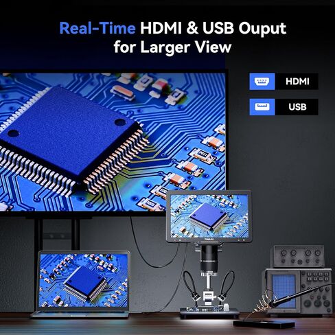TOMLOV TriL110 10.1 بوصة 3 عدسات 2K HDMI مجهر رقمي 2500X، مكبر مجهر للعملات المعدنية بالكامل مع شاشة IPS، مجهر لحام LCD للبالغين، 14 مصباح LED، متوافق مع الكمبيوتر/التلفزيون، 64 جيجابايت in Kuwait