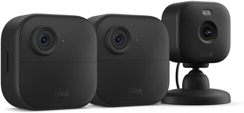 Blink Outdoor 4 + Blink Mini 2 — Smart security cameras, two-way talk, HD live view, motion detection, set up in minutes, Works with Alexa — 2 camera system + Mini 2 (Black) in Saudi Arabia