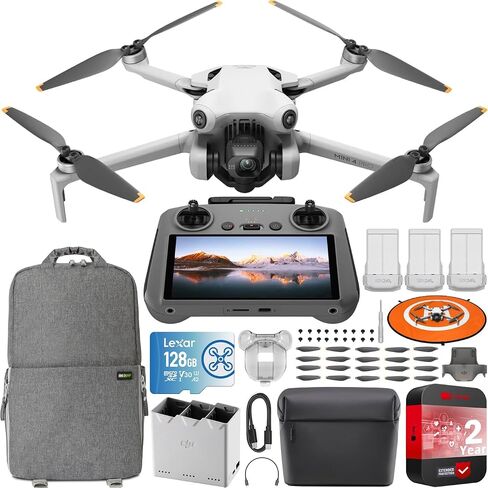 DJI Mini 4 Pro Folding Drone with RC 2 Remote (With Screen) Fly More Combo, 4K HDR Video Camera for Adults, Under 249g, Omnidirectional Sensing, 3 Batteries Bundle with Deco Gear Accessories in Kuwait