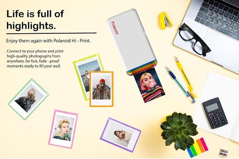 Polaroid Hi-Print - 2nd Generation Bluetooth Connected 2x3 Pocket Photo Dye-Sub Printer - White (9128) Bundle with Hi-Print 2x3 Paper - 20 Photos (6355), Hanging Photo Frames, and More in Kuwait