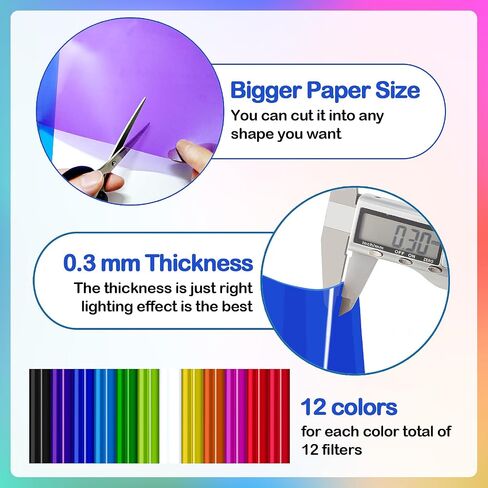 12 Pcs Correction Gel Light Filter 16x20'' Lighting Gels Diffuser 12 Colors Overlays Transparent Plastic Sheets Film for Landscape Led Light, Photography, Video, Photo, Stage in Saudi Arabia