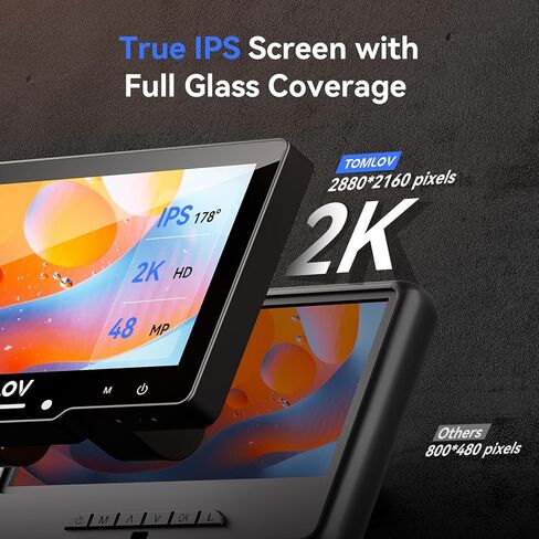 TOMLOV 2024 مجهر رقمي DM501S 2K جديد بذراع مرن، مجهر لحام 7 بوصات 2000X، مجهر عملة HDMI بدقة 48 ميجابكسل مع ضوء، مجهر رقمي مرن LCD للإصلاح الإلكتروني مع مستقطب، 64 جيجابايت in Kuwait