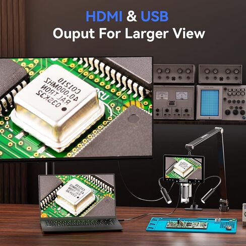 TOMLOV 2024 مجهر رقمي DM501S 2K جديد بذراع مرن، مجهر لحام 7 بوصات 2000X، مجهر عملة HDMI بدقة 48 ميجابكسل مع ضوء، مجهر رقمي مرن LCD للإصلاح الإلكتروني مع مستقطب، 64 جيجابايت in Kuwait