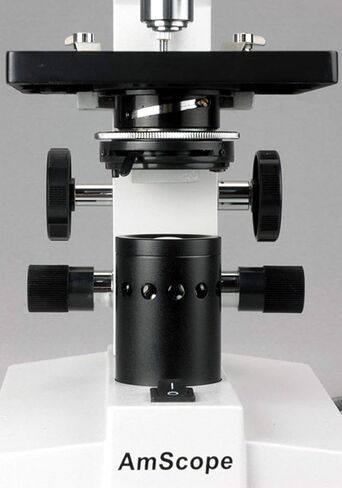 AmScope B100 Compound Binocular Microscope, 40X-1000X Magnification, Brightfield, Tungsten Illumination, Abbe Condenser, Plain Stage in Saudi Arabia