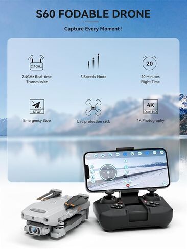 Drones with Camera for Adults 4K- S60 Foldable FPV RC Quadcopter with App Control - Obstacle Avoidance, Waypoint Fly, Altitude Hold, Roll Mode, Headless Mode, 2 Batteries in Saudi Arabia