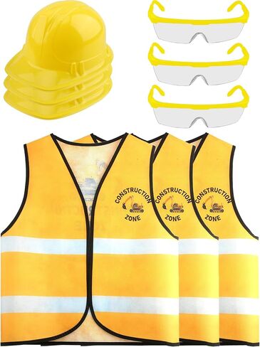 Puteraya 9 Pcs Kids Construction Costume Engineer Dress Up Set Construction Vest Hard Hat Goggles for Kids Halloween Cosplay in Kuwait