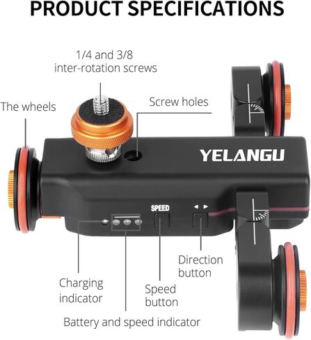 YELANGU 3 Wheel Wireless Camera Slider - Motorized Slider with Wireless Remote Control, USB Charging, Adjustable Speed for DSLR/Microslite/Gopro/Mobile Phones - Compact, Foldable in Kuwait