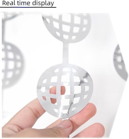قطعتان من ستائر كرة الديسكو مع ديكور بالون - 6.6 × 3.3 قدم ديكورات حفلات الديسكو لحفلات السبعينيات والثمانينيات، ديكور خلفية معدنية فضية لحفلة الديسكو الأخيرة in Saudi Arabia