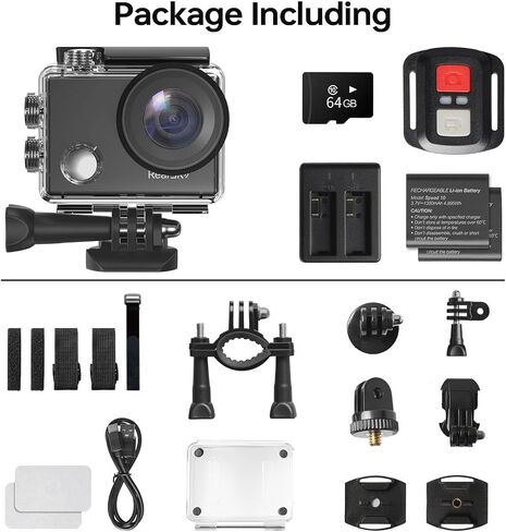 Action Camera 5K 30FPS Waterproof Camera Underwater 131 FT with EIS, Sports Camera 5X Zoom with 64GB SD Card, 2 Battery and Remote Control, Black in Saudi Arabia