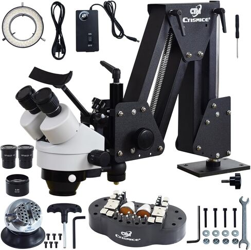Jewelry Microscope, 7X-45X Inlaid Mirror Micro with Multi-Directional Spring Stand, 60 Ring Light Illuminator and Dimmer Switch for Diamond Setting Jewelry Engraving Fine Detail Project Check in Saudi Arabia