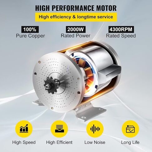 VEVOR طقم محرك بدون فرش، 2KW 48V 42A طقم محرك بدون فرشاة عالي السرعة 4300 دورة في الدقيقة محرك سكوتر كهربائي مع دعامة تثبيت، محرك Go Kart للدراجات النارية، جهاز التحكم في السرعة، دواسة الوقود، الدراجة الإلكترونية in Kuwait