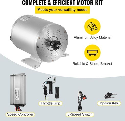 VEVOR طقم محرك بدون فرش، 2KW 48V 42A طقم محرك بدون فرشاة عالي السرعة 4300 دورة في الدقيقة محرك سكوتر كهربائي مع دعامة تثبيت، محرك Go Kart للدراجات النارية، جهاز التحكم في السرعة، دواسة الوقود، الدراجة الإلكترونية in Kuwait
