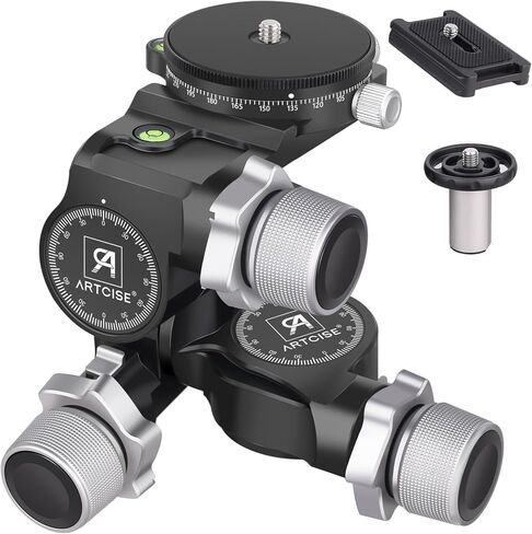 3-Way Geared Tripod Head ARTCISE Professional Geared Tripod Head with Arca Type QR Plate and 360° Panoramic Arca Type QR Plate/3 Axis Pan/Tilt Fluid Head with Large/Fine Quick Switch Dual Mode in Saudi Arabia