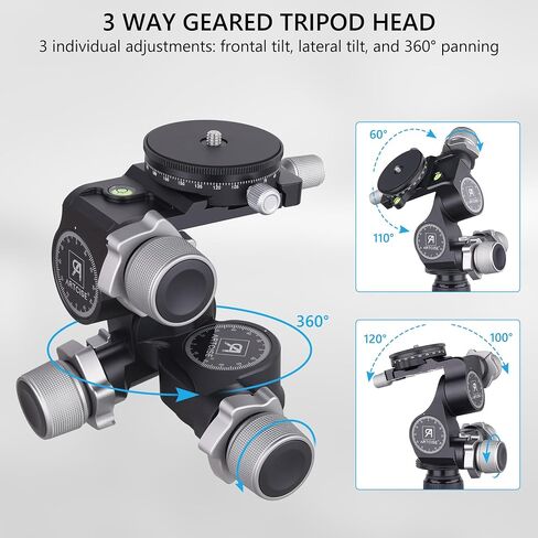 3-Way Geared Tripod Head ARTCISE Professional Geared Tripod Head with Arca Type QR Plate and 360° Panoramic Arca Type QR Plate/3 Axis Pan/Tilt Fluid Head with Large/Fine Quick Switch Dual Mode in Saudi Arabia