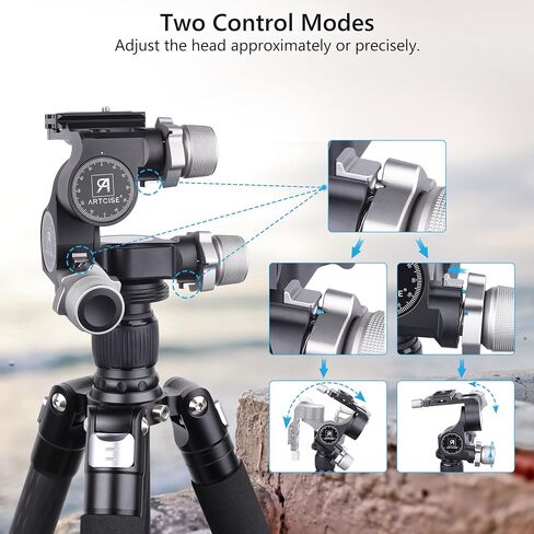 3-Way Geared Tripod Head ARTCISE Professional Geared Tripod Head with Arca Type QR Plate and 360° Panoramic Arca Type QR Plate/3 Axis Pan/Tilt Fluid Head with Large/Fine Quick Switch Dual Mode in Saudi Arabia