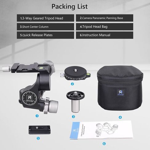 3-Way Geared Tripod Head ARTCISE Professional Geared Tripod Head with Arca Type QR Plate and 360° Panoramic Arca Type QR Plate/3 Axis Pan/Tilt Fluid Head with Large/Fine Quick Switch Dual Mode in Saudi Arabia