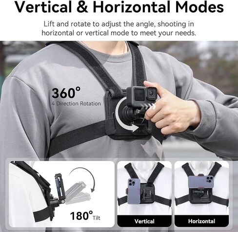 ULANZI CM028 حزام تثبيت على الصدر قابل للتعديل مع تبديل رأسي/أفقي لكاميرات الحركة GoPro DJI Insta360 - حزام تثبيت على الصدر للهاتف POV لهاتف iPhone Samsung Cameras Body Mount in Saudi Arabia