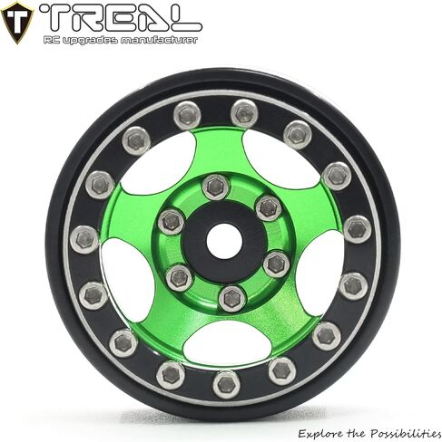 عجلات Treal 1.0 Beadlock SCX24 (4P) كلاسيكية 5 نجوم 1 بوصة عجلات خرز صغيرة للزاحف المحوري 1/24 22.4 جرام (أسود-أسود) in Saudi Arabia