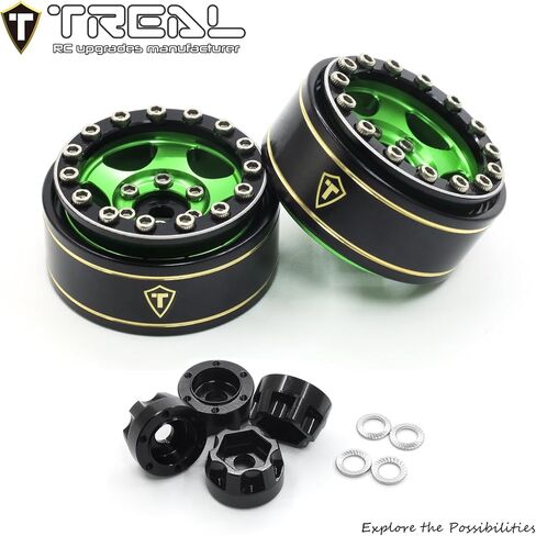 عجلات Treal 1.0 Beadlock SCX24 (4P) كلاسيكية 5 نجوم 1 بوصة عجلات خرز صغيرة للزاحف المحوري 1/24 22.4 جرام (أسود-أسود) in Saudi Arabia