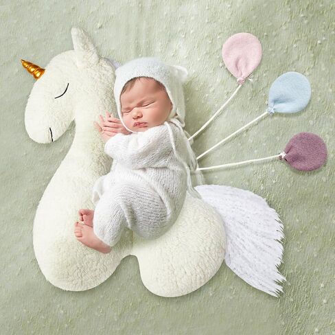 Yousoontic 1 Pcs Newborn Baby Photography Props with 3 Cotton Cloth Balloons Plush Unicorn Horse Pillow Newborn Photo Props for Girl Infant Boy Animal Shaped Posing Props Photoshoot Baby Accessory in Saudi Arabia