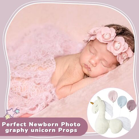 Yousoontic 1 Pcs Newborn Baby Photography Props with 3 Cotton Cloth Balloons Plush Unicorn Horse Pillow Newborn Photo Props for Girl Infant Boy Animal Shaped Posing Props Photoshoot Baby Accessory in Saudi Arabia