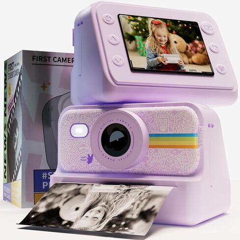 Kids Camera Instant Print, Anti-Blue Light Kid Polaroid Camera, 1080P Video Camera for Kids with 64GB TF Card, 2.4 Inch Screen Rechargeable Polaroid Digital Camera for Kids Age 4-12(Purple) in Saudi Arabia