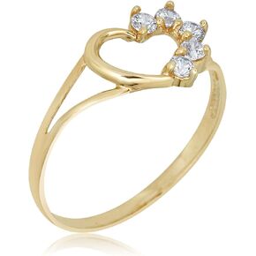 AVORA 10K Yellow Gold Simulated Diamond CZ Open Heart Ring, Size 3 - Size 3