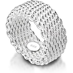 925 فضة شبكة بسيطة عادي بيان خاتم مكتنزة خاتم مضفر للنساء الرجال هدايا عيد الميلاد عيد ميلاد in Kuwait