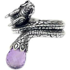 NOVICA Artisan Handmade Amethyst Cocktail Ring Original Silver Dragon with Sterling Purple Indonesia Animal Themed Birthstone 'Royal Dragon'
