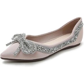 Women's Fashionable Diamond Inlaid Shallow Cut Flat Shoes Comfortable Pointed Lightweight Wedding Party Shoes