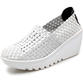 Ruiatoo Women's Platform Wedge Sandals Comfortable Walking Shoes Woven Pumps Mary Jane Shoes