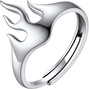 SILVERCUTE Novelty Flame Fire Ring Sterling Silver 925 Stamped Band Ring Personalized Party Ring Adjustable Stacking Ring for Men Women