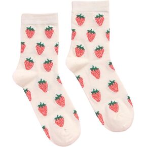 OYOANGLE Women's Cute Strawberry Pattern Crew Socks Soft Breathable Casual Socks