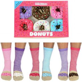 Donuts - United Odd Socks - Ladies Mismatched Multicoloured 6 Socks Gift Pack - US 6.5-10.5