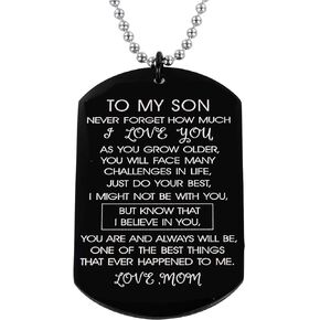 Son Gifts from Mom Just Do Your Best I Love You Dog Tag Necklace Inspirational Motivational Encouragement Gift