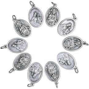 Pack of Ten 1" Scapular Medals | Silver-Tone Metal Pendants | Great Catholic Gift for First Holy Communion and Confirmation | Add to DIY Chaplet or Religious Jewelry