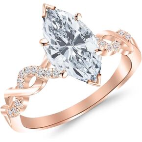 0.5 Ctw 14K White Gold Twisting Infinity Gold and Diamond Split Shank Pave Set Marquise Cut Diamond Engagement Ring (0.37 Ct G Color SI1 Clarity Center Stone)