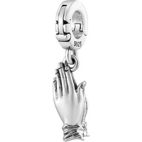 Prayer Hands Namaste Dua Faith Open Clasp Clip On Pendant 925 Sterling Silver Charm For Pandora & Other Charm Bracelets/Necklaces