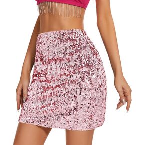 Durio Sparkly Skirt for Women, Sequin Skirt Glitter Skirts Metallic Fringe Disco Festival Outfits for Women Shiny Mini Skirt