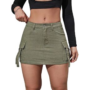 WDIRARA Women's Flap Pocket Buckle High Waist Button Up Bodycon Mini Cargo Denim Skirt