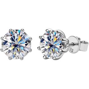 Moissanite Stud Earrings for Women, 1-4ct 18K White Gold Plated Silver Friction Back and Post for Men, D Color VVS1 Lab Created Diamond 8 Prong Earrings